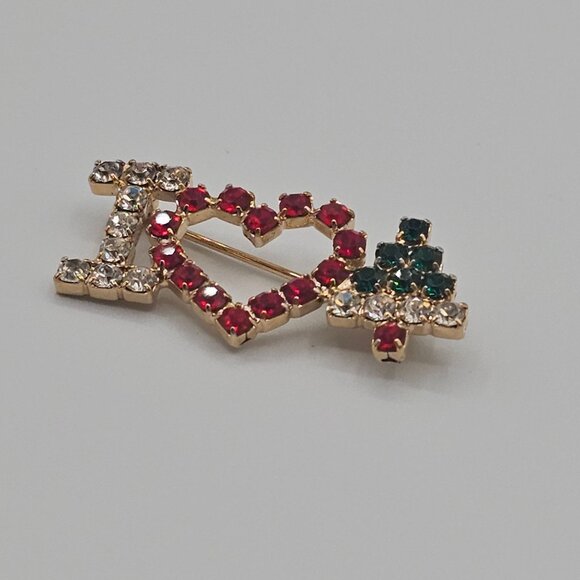 VTG 2PC Christmas Holiday Brooches Gold Silver Tone Colored Rhinestone Festive - Picture 5 of 14